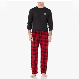 Black Long Sleeve Shirt and Red Plaid Pajama Pants Set